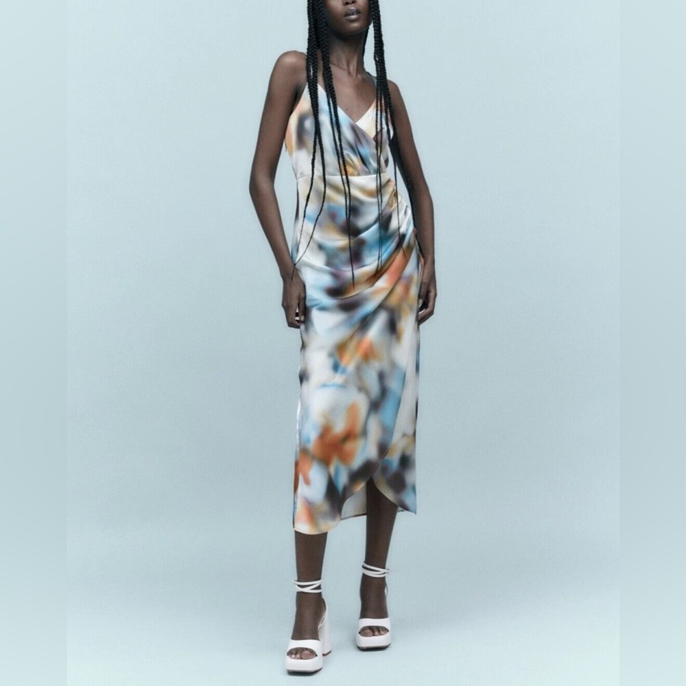 ZARA TIE-DYE PRINT CAMISOLE‎ DRESS MULTICOLOURED Size M